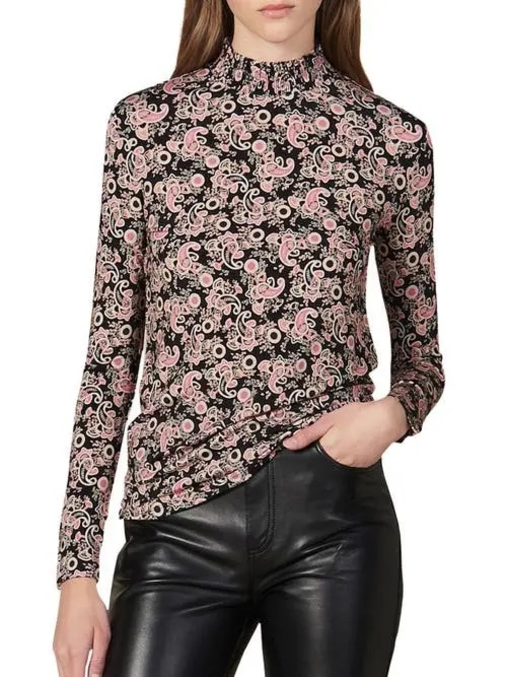Sandro Paris Paisley Pleated Mock Neck Long Sleeve
Top Size 1